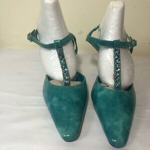 Chic Teal Women's Heels with Embellished Strap NWOT